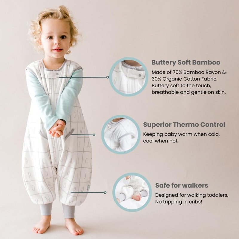 Tealbee Dreamsuit Toddler Sleep Sack with Feet - Walker Sleep Bag with Legs, Rayon made from Bamboo, All Season 1.2 TOG, 2-Way Zipper, 2T-3T - Alphabet - Image 2